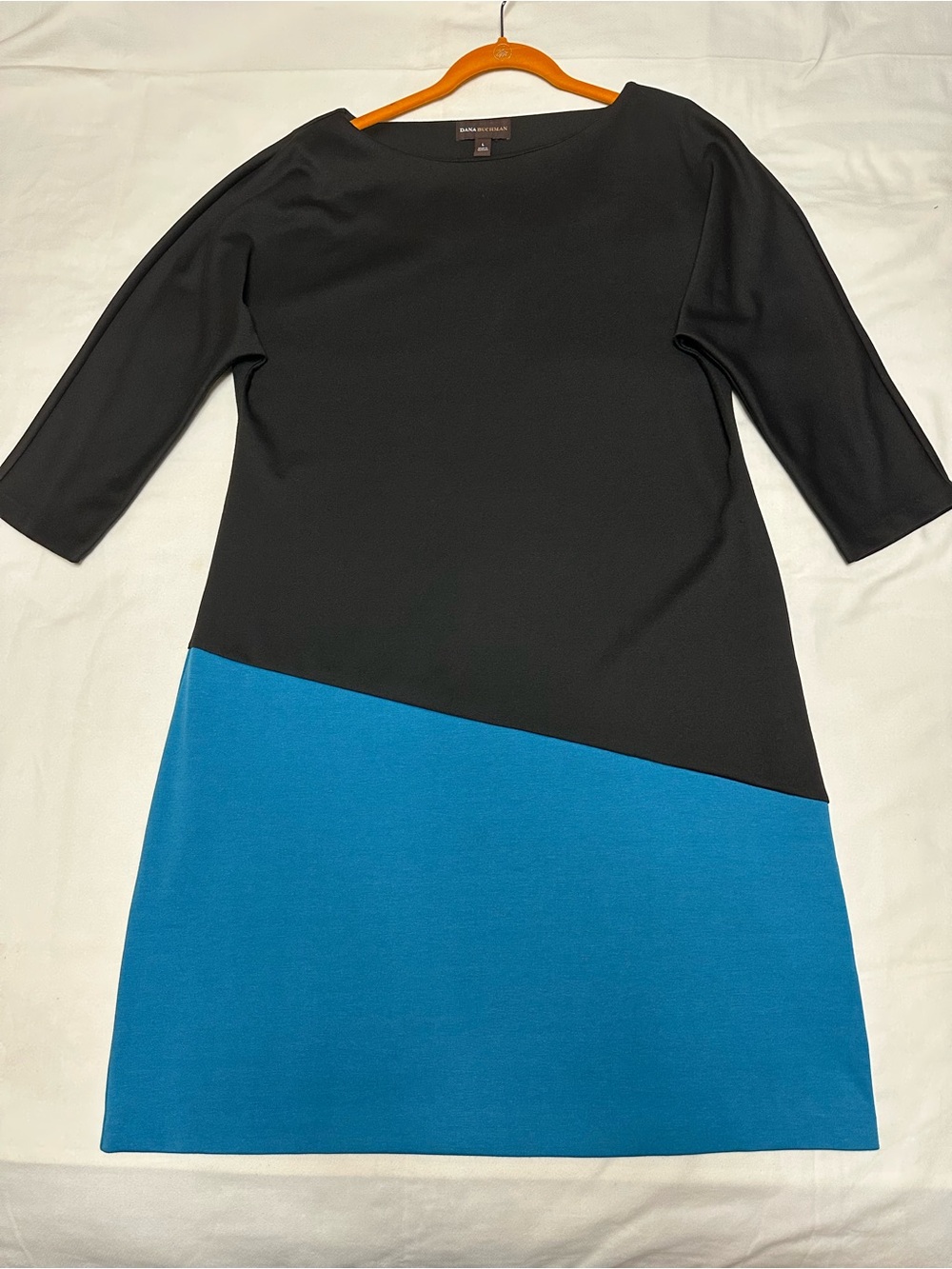 Dana Buchanan Black and Teal Colorblock Sheath Dress - Large